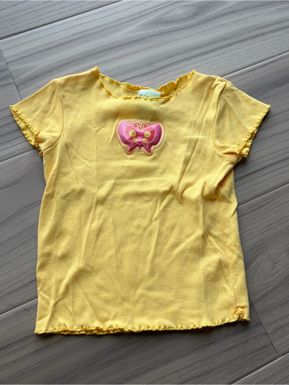 Y2K Yellow Butterfly Appliqué Kids Tee